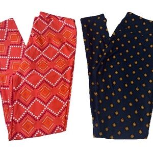 LuLaRoe Women's Red and Black Patterned Leggings